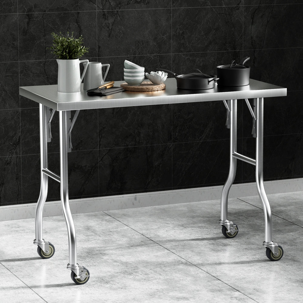 Cefito Stainless Steel Kitchen Benches Work Bench Wheels 122X61CM 430 7