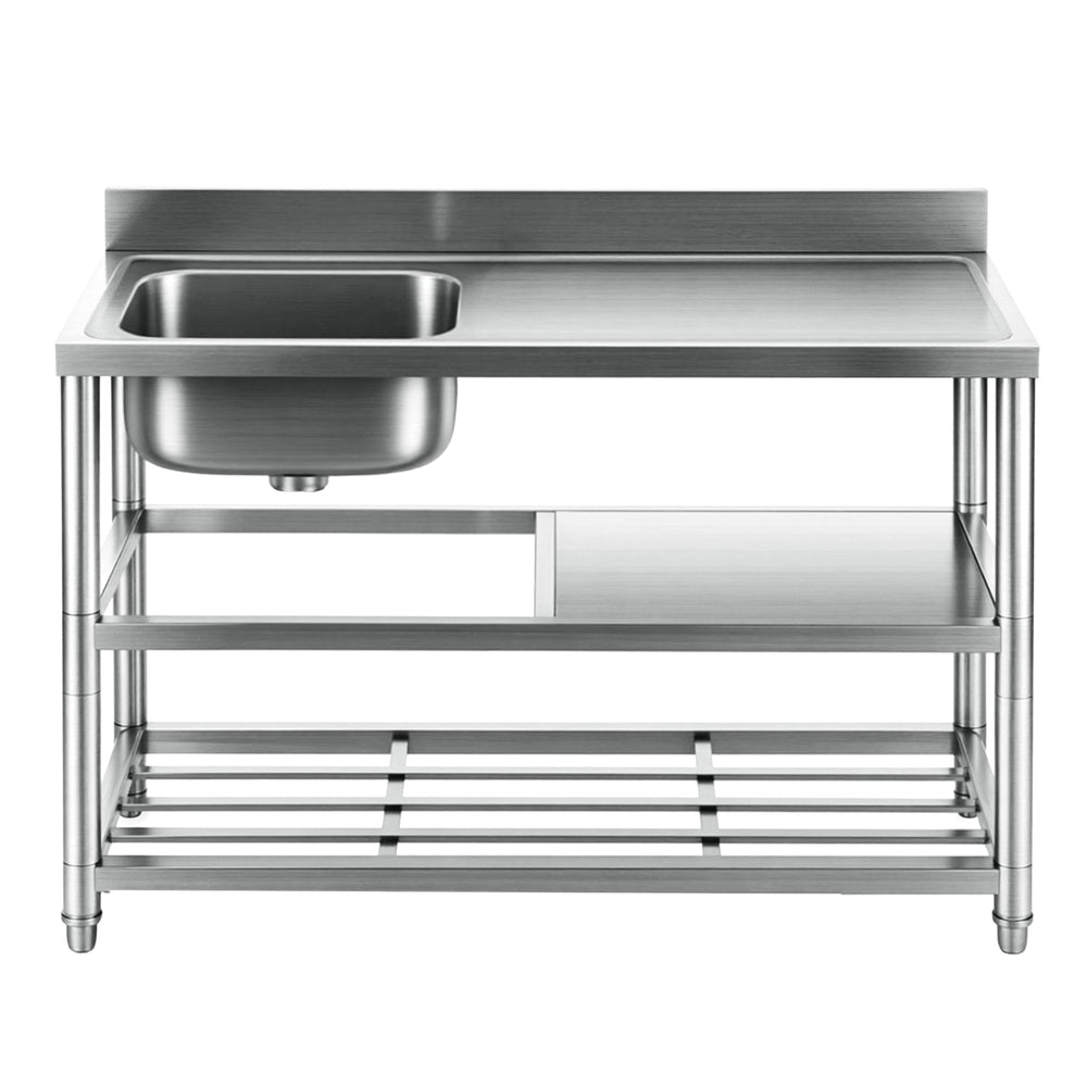 Cefito Stainless Steel Kitchen Bench Work Table with Sink Splashback 120cm 3