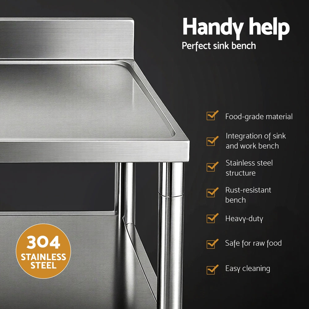 Cefito Stainless Steel Kitchen Bench Work Table with Sink Splashback 120cm 4
