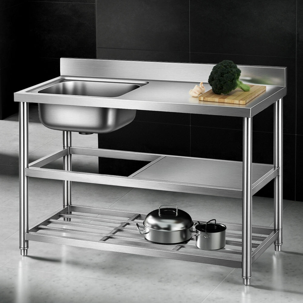 Cefito Stainless Steel Kitchen Bench Work Table with Sink Splashback 120cm 7