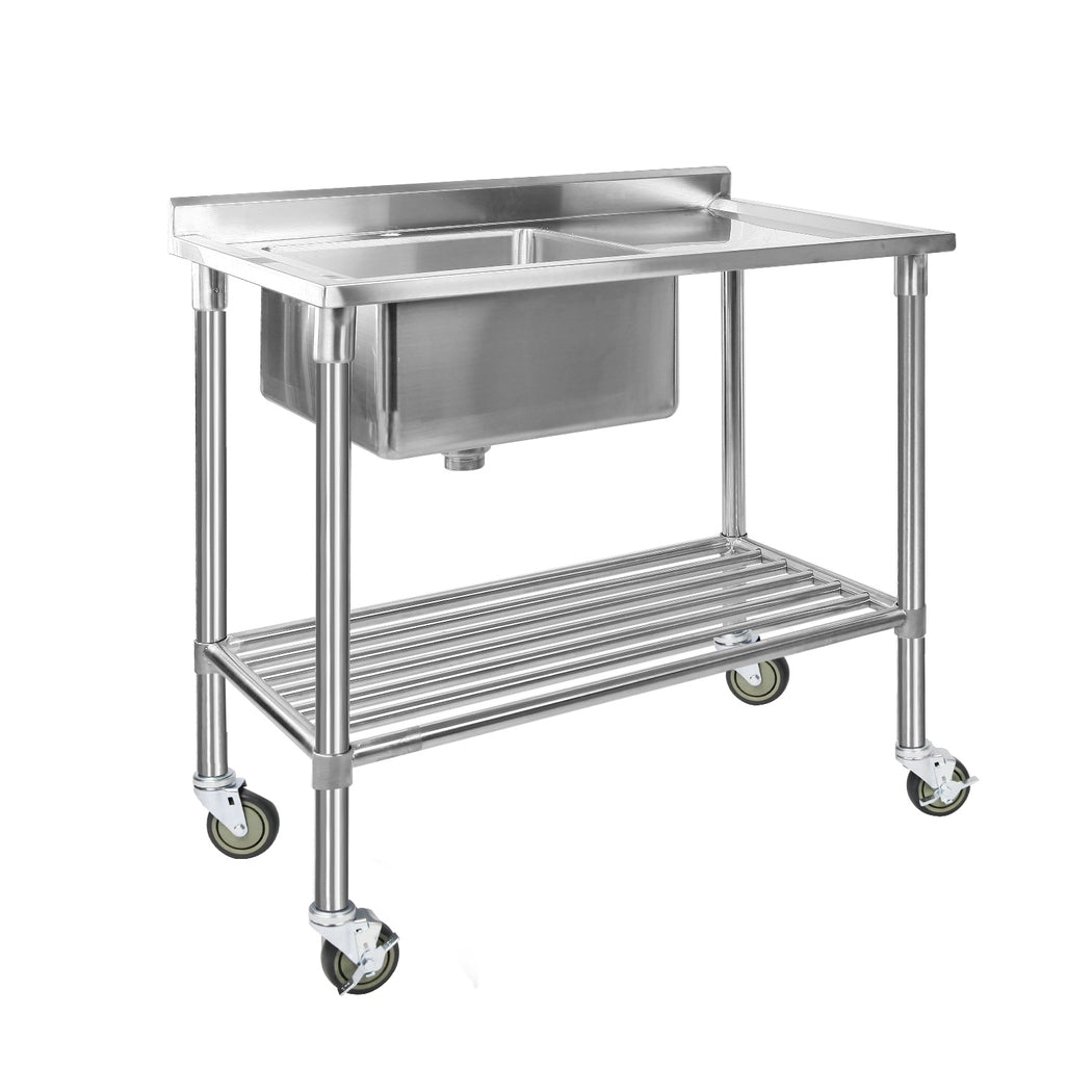 Cefito Stainless Steel Sink Bench Kitchen Work Benches Bowl Wheels 304 3