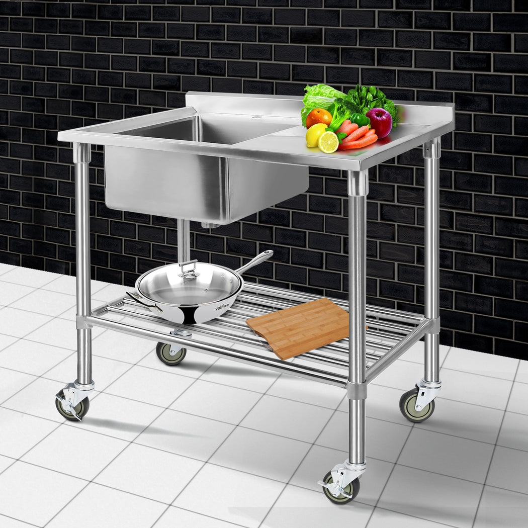 Cefito Stainless Steel Sink Bench Kitchen Work Benches Bowl Wheels 304 7