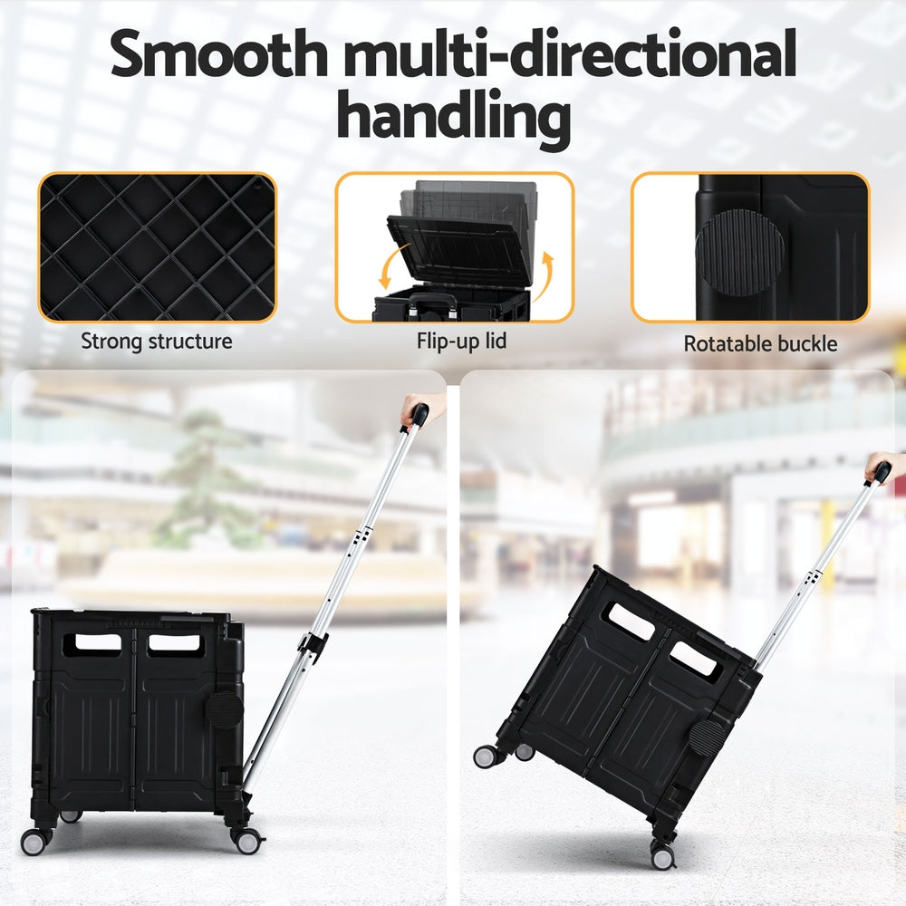 Emajin Shopping Trolley Cart 75L Foldable Black 4