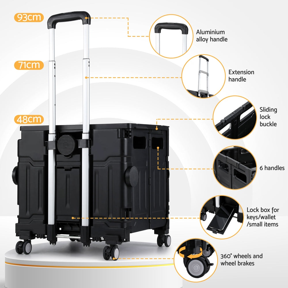 Emajin Shopping Trolley Cart 75L Foldable Black 6