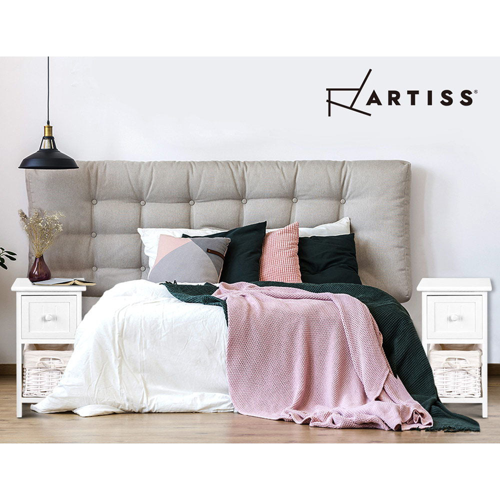 Artiss Bedside Table 1 Drawer with Basket Rustic White X2 6