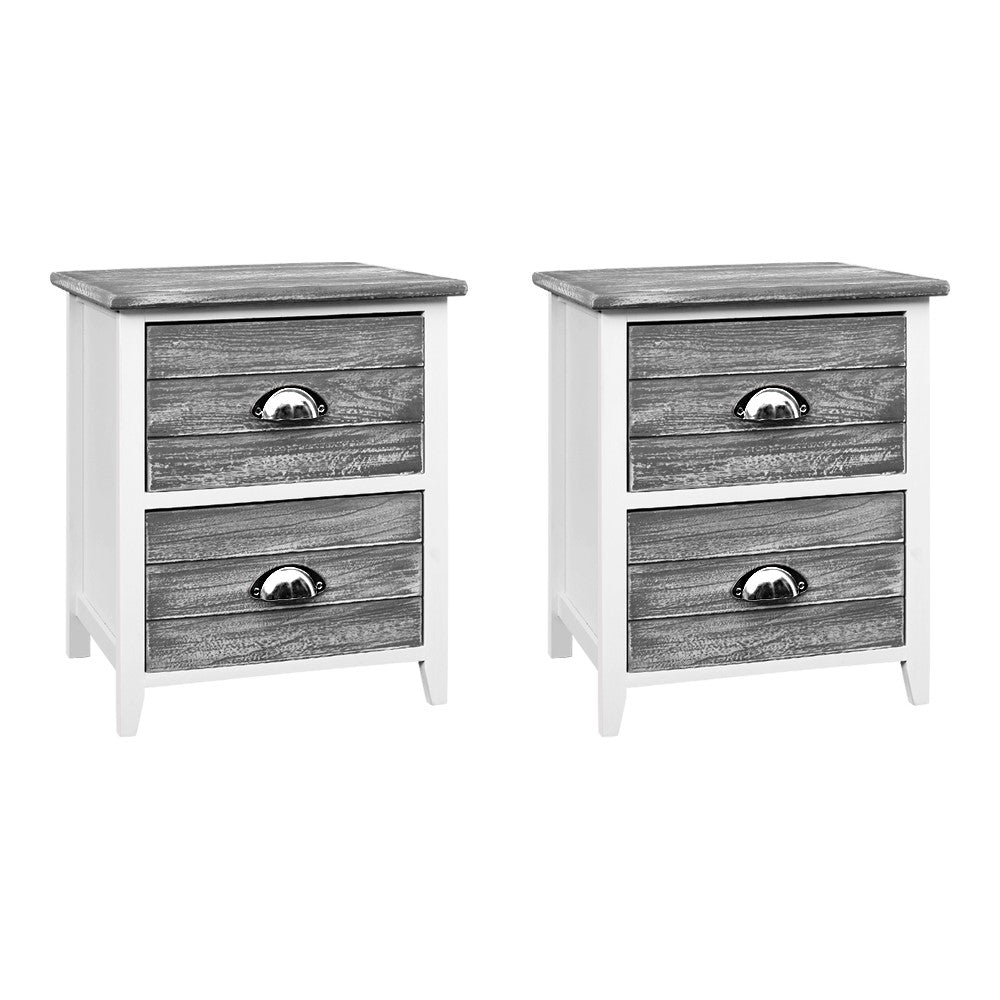 Artiss Bedside Table 2 Drawers Vintage X2 - THYME Grey 8