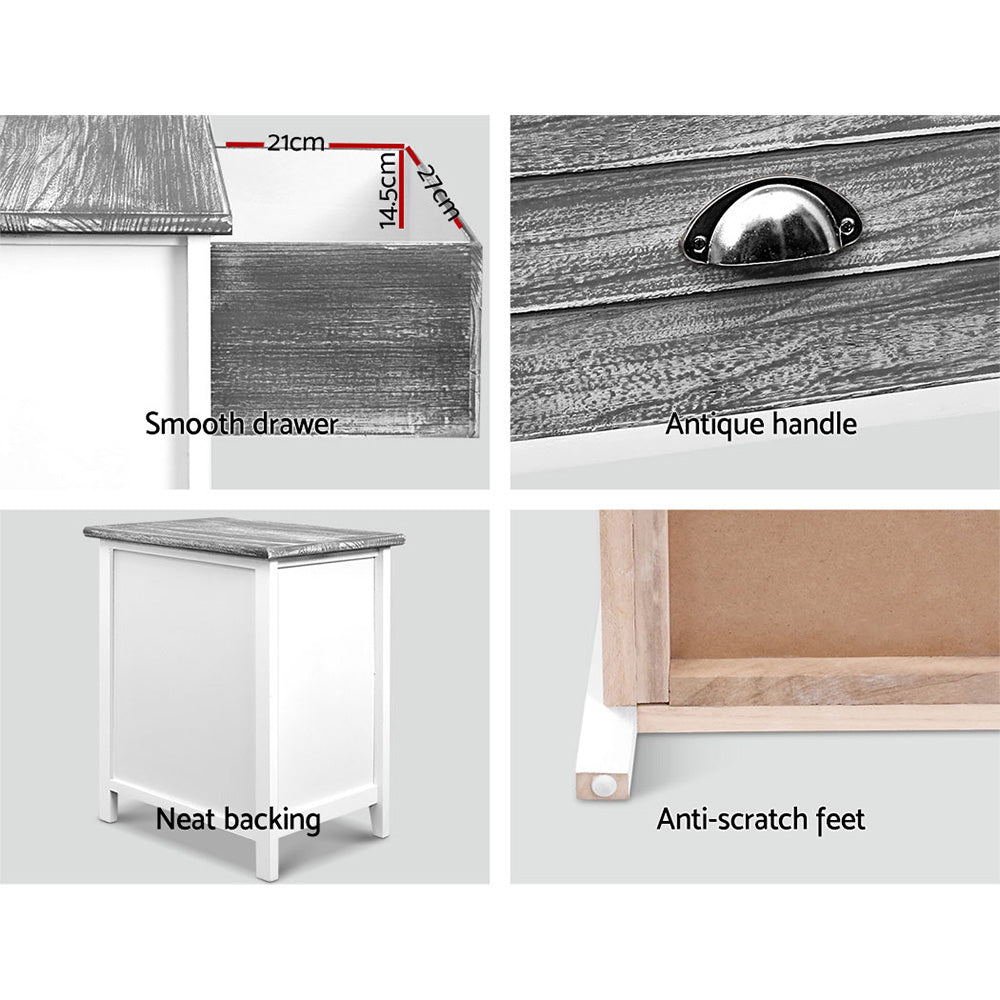 Artiss Bedside Table 2 Drawers Vintage X2 - THYME Grey 5