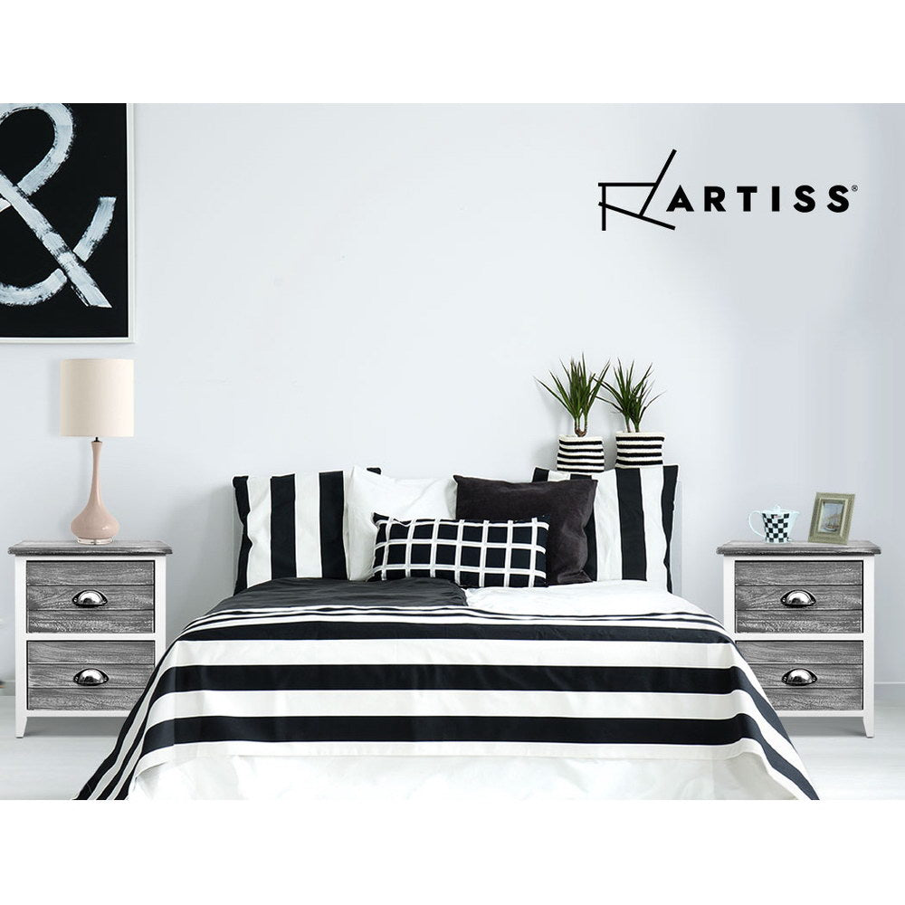 Artiss Bedside Table 2 Drawers Vintage X2 - THYME Grey 7