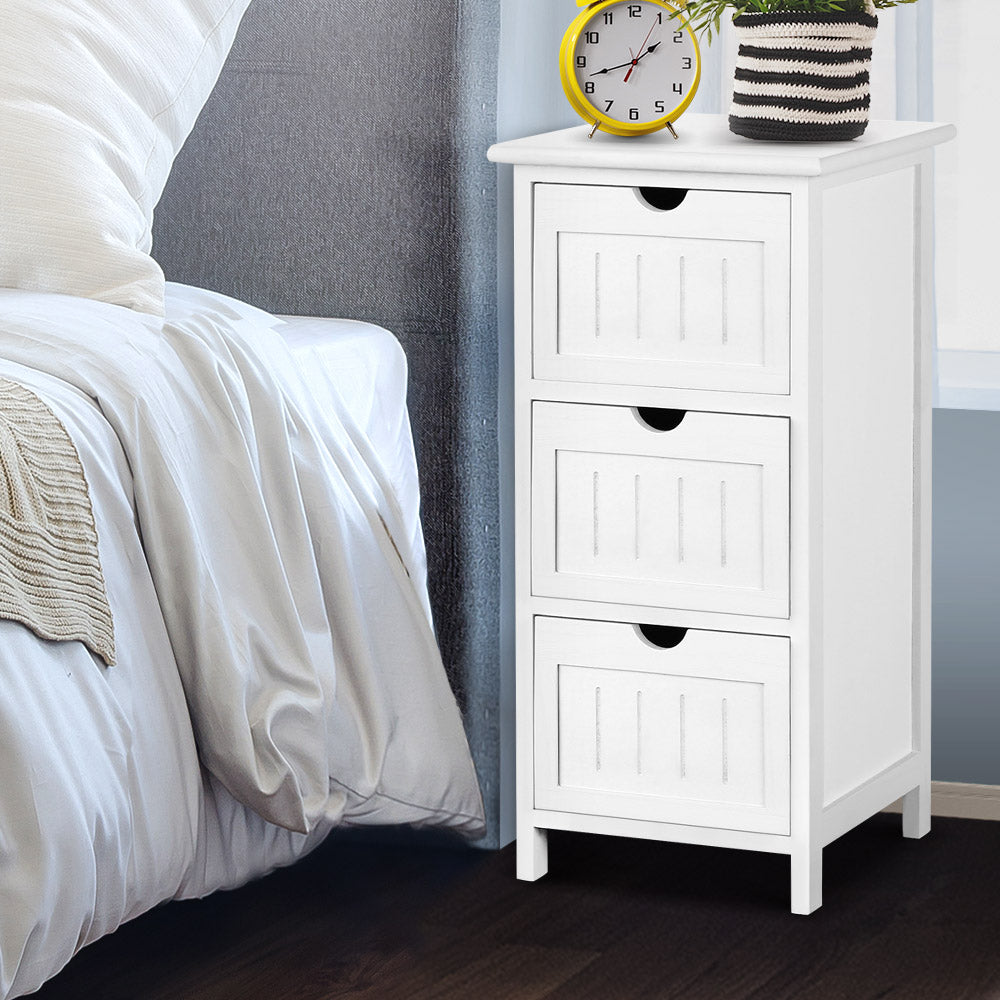 Artiss Bedside Table Bathroom Storage Cabinet 3 Drawers White 7