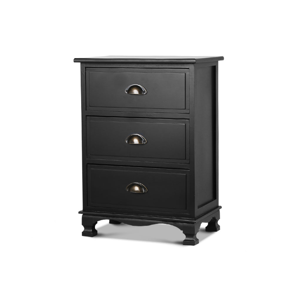 Artiss Bedside Table 3 Drawers Vintage - THYME Black 8