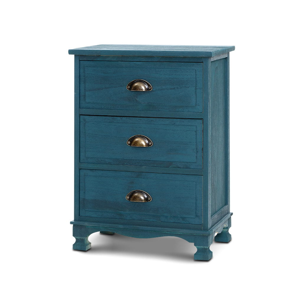 Artiss Bedside Table 3 Drawers Vintage - THYME Blue 8