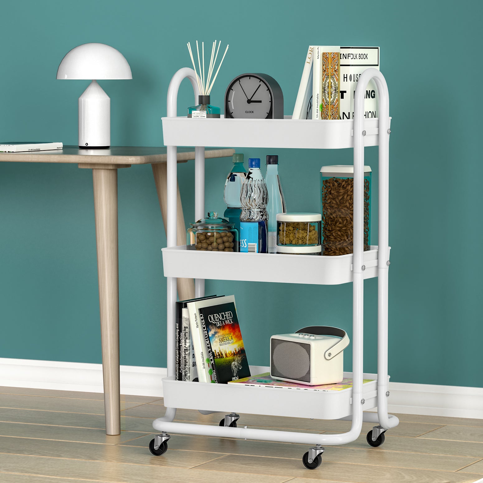 Artiss Storage Trolley Kitchen Cart 3 Tiers Rack Shelf Organiser Wheels White 5