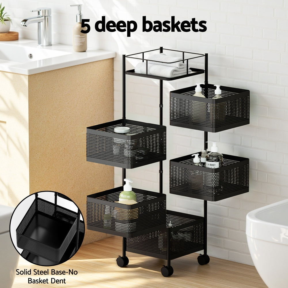 Artiss Storage Trolley Kitchen Cart 5 Tiers Storage Rack Black 3