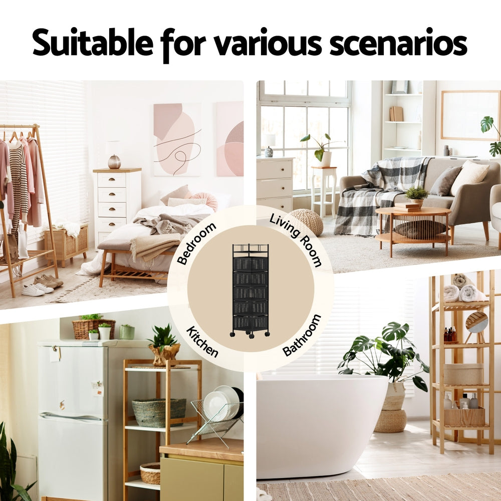 Artiss Storage Trolley Kitchen Cart 5 Tiers Storage Rack Black 5