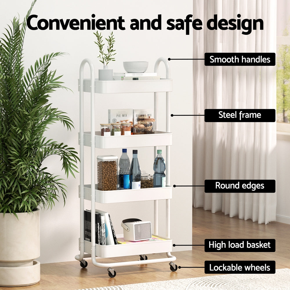 Artiss Storage Trolley Kitchen Cart 4 Tiers White 5