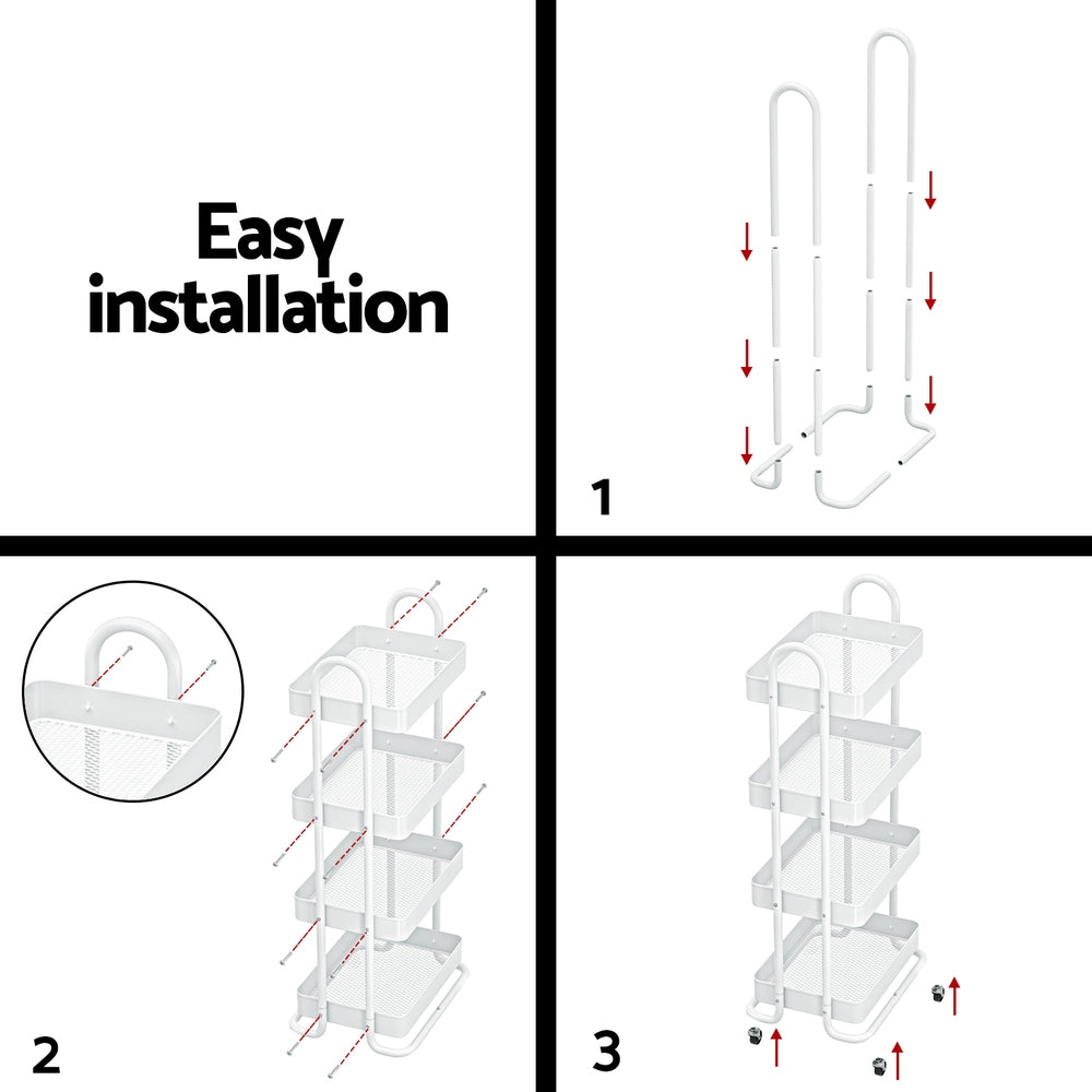Artiss Storage Trolley Kitchen Cart 4 Tiers White 6
