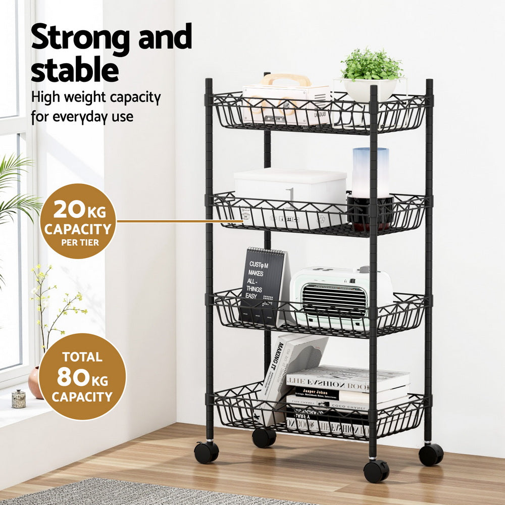 Artiss 4-Tier Shelving Unit Adjustable Garage Storage Kitchen Rack With Wheels 3