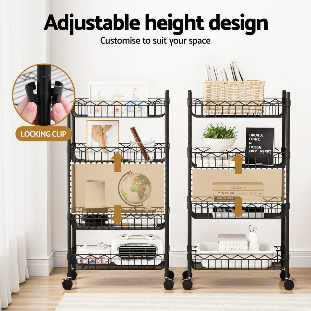Artiss 4-Tier Shelving Unit Adjustable Garage Storage Kitchen Rack With Wheels 4