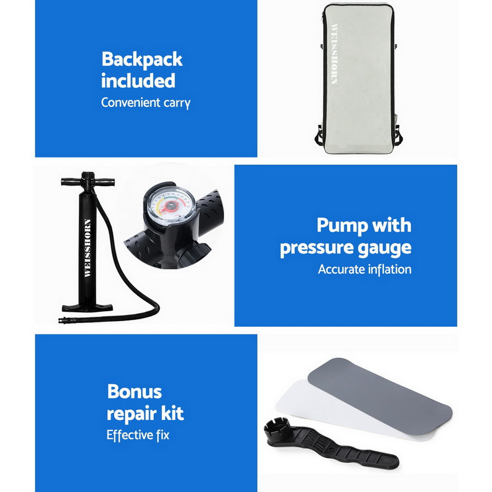 Weisshorn Stand Up Paddle Board 11ft Inflatable SUP Surfboard Paddleboard Kayak Surf Black 7