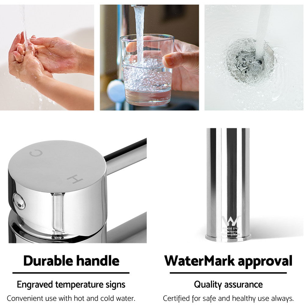 Cefito Bathroom Basin Mixer Tap Round Tall Faucet Vanity Laundry Chrome 7