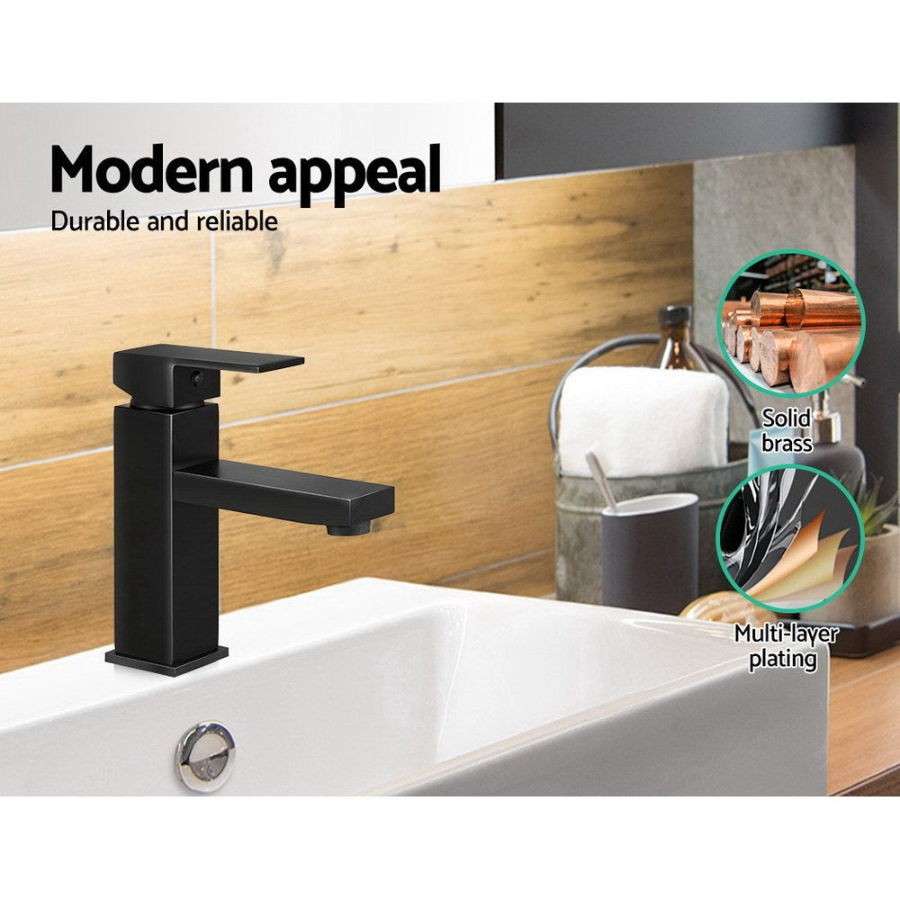 Cefito Bathroom Basin Mixer Tap Square Faucet Vanity Laundry Black 5