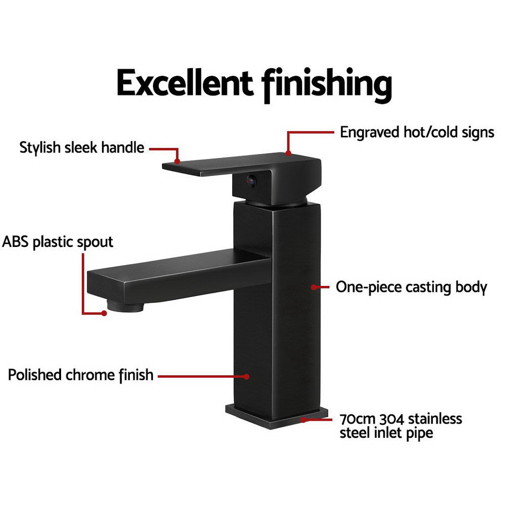 Cefito Bathroom Basin Mixer Tap Square Faucet Vanity Laundry Black 6