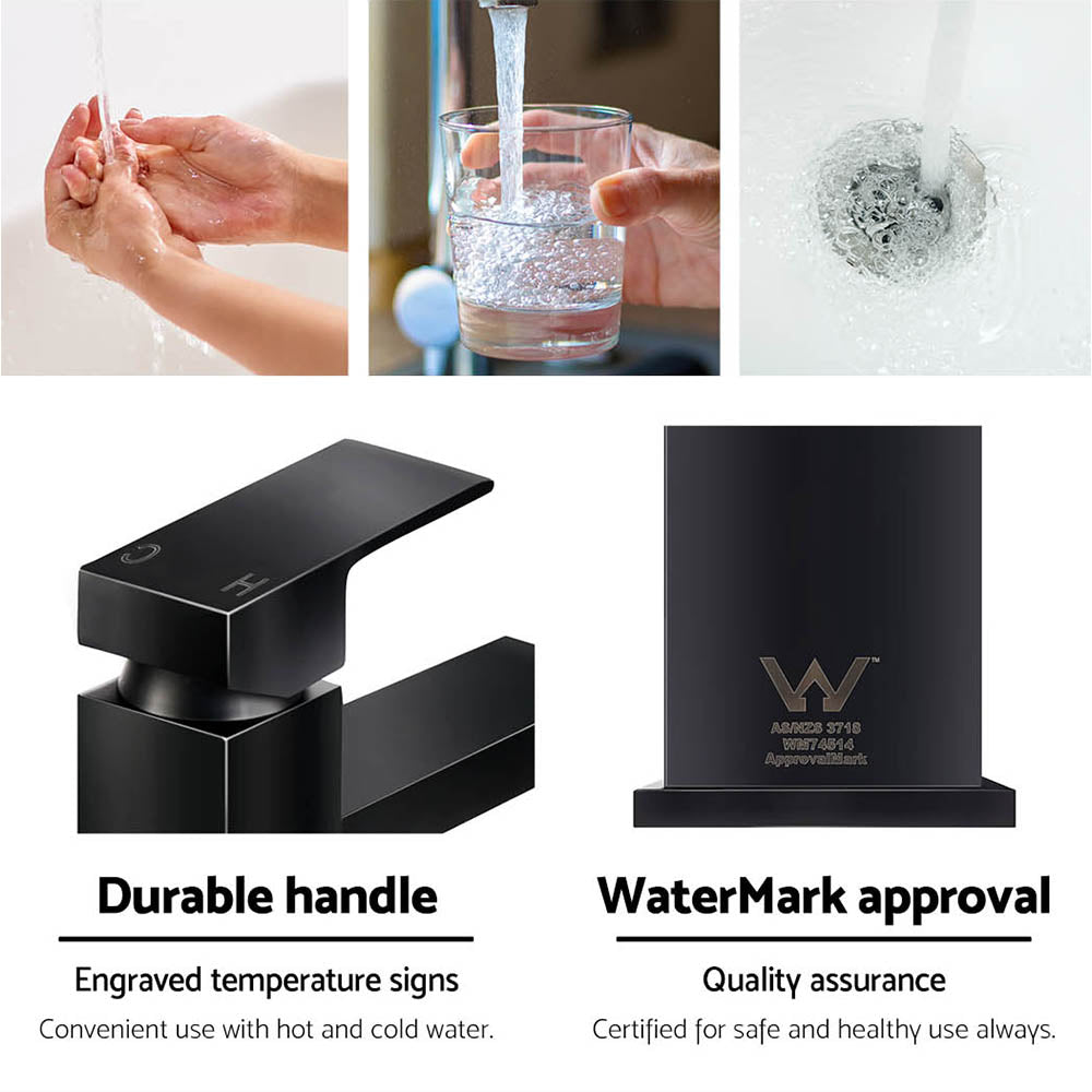 Cefito Bathroom Basin Mixer Tap Square Tall Faucet Vanity Laundry Black 7