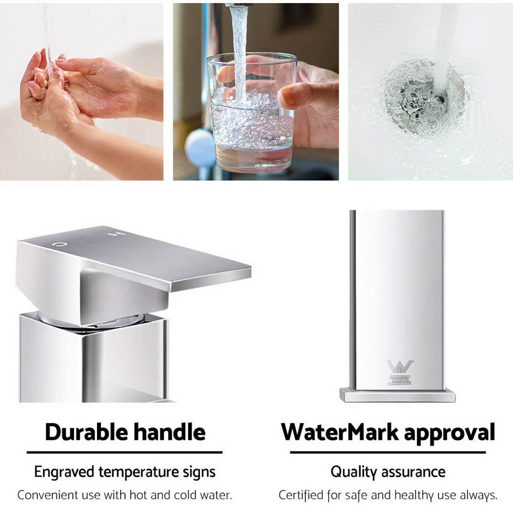 Cefito Bathroom Basin Mixer Tap Square Tall Faucet Vanity Laundry Chrome 7