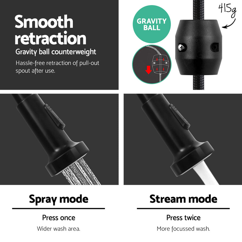 Cefito Kitchen Mixer Tap Pull Down 2 Modes Sink Faucet Basin Laundry Black 6
