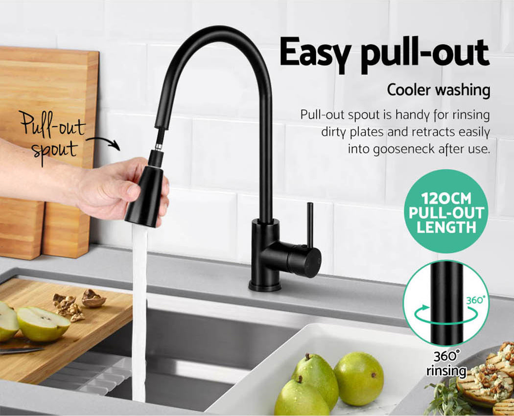 Cefito Kitchen Mixer Tap Pull Out 2 Mode Sink Faucet Basin Laundry Black 5