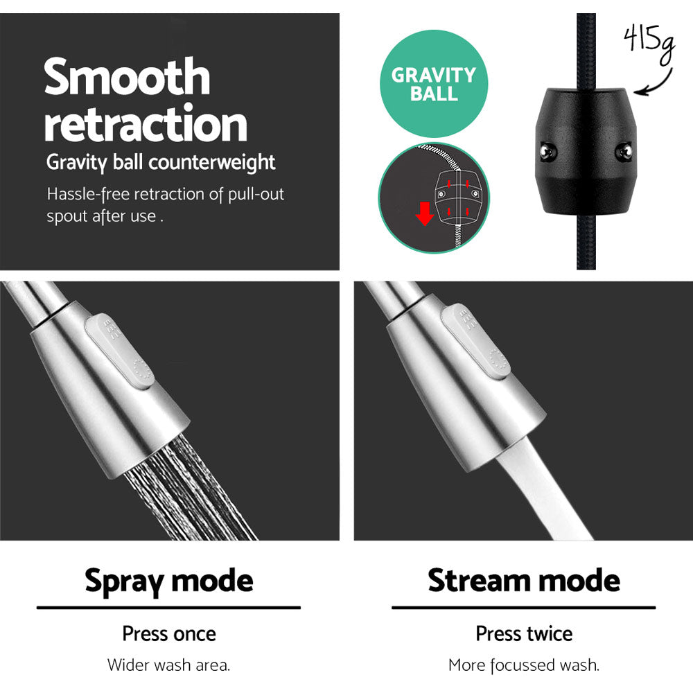 Cefito Kitchen Mixer Tap Pull Out 2 Mode Sink Faucet Basin Laundry Chrome 6