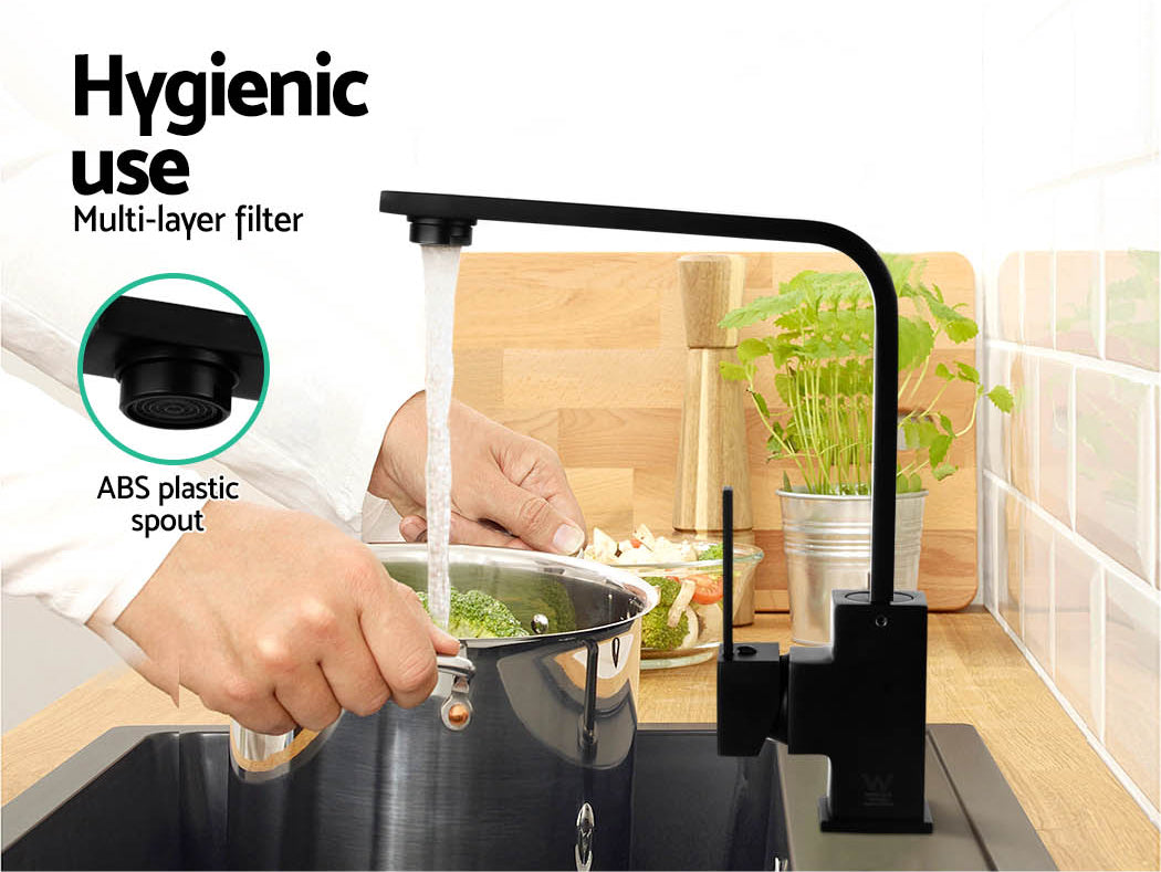 Cefito Kitchen Mixer Tap Mixer Square Sink Faucet Basin Laundry Black 5