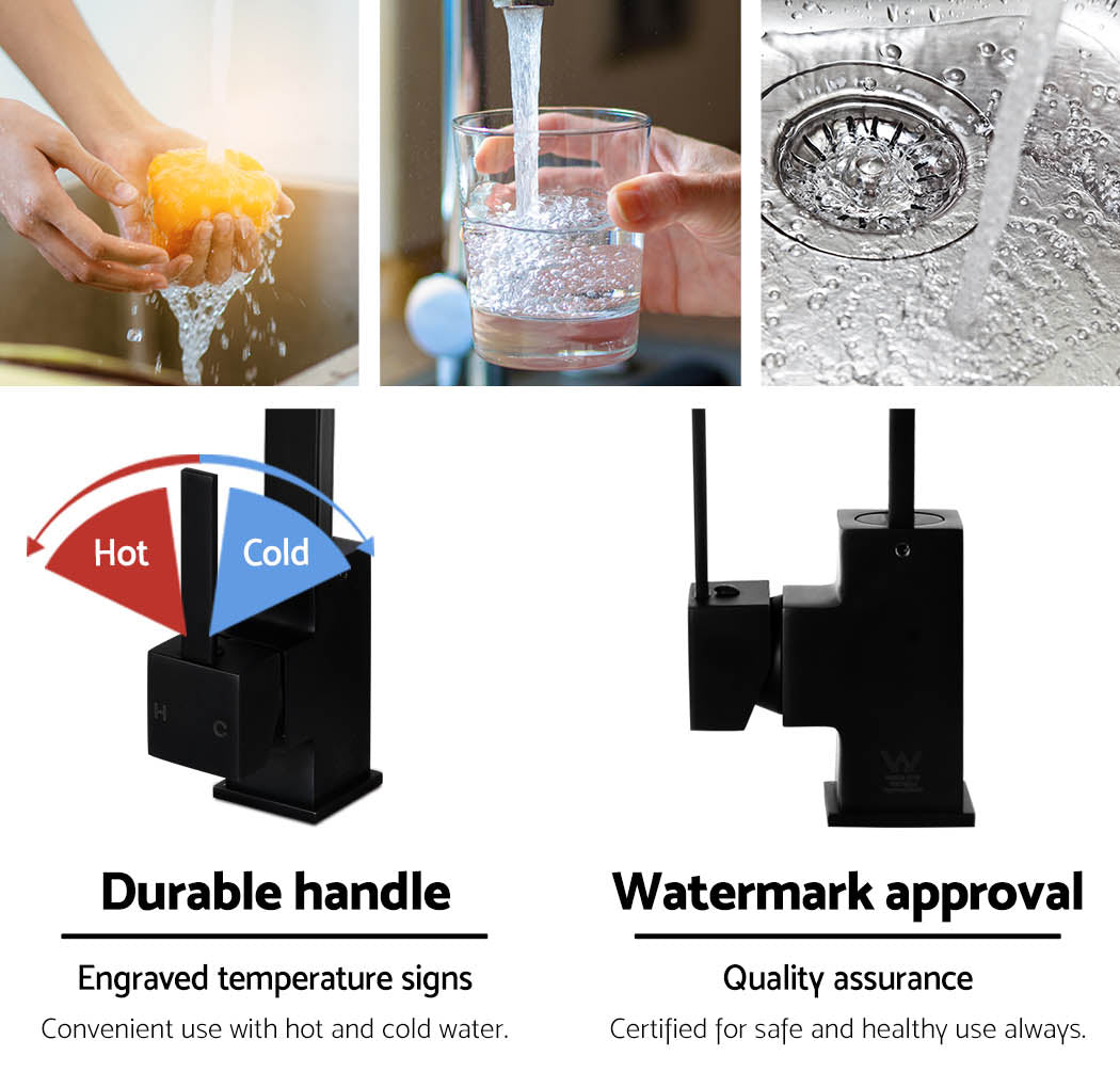 Cefito Kitchen Mixer Tap Mixer Square Sink Faucet Basin Laundry Black 6