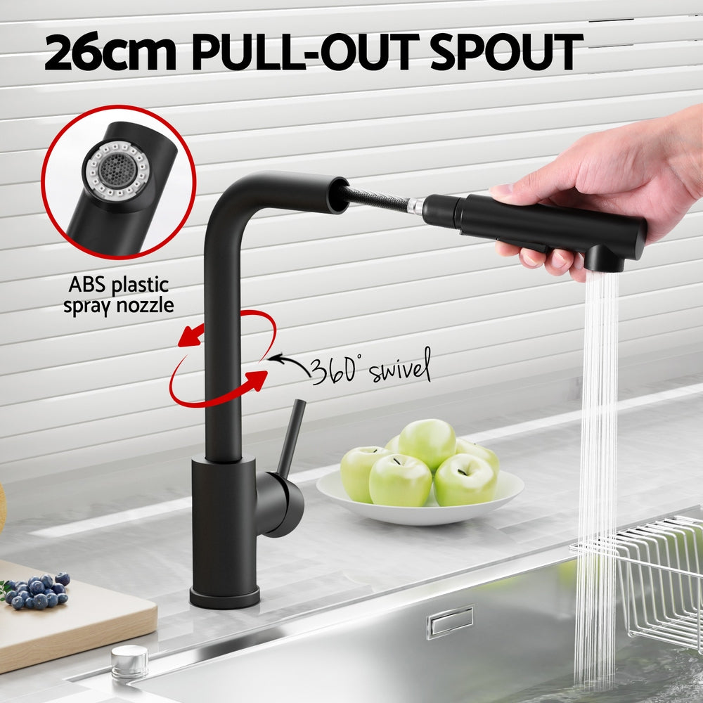 Cefito Kitchen Mixer Tap Pull Out Rectangle 2 Mode Sink Basin Faucet Swivel WELS Black 4