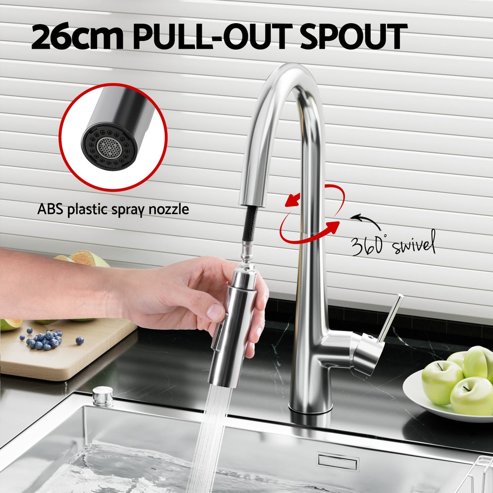 Cefito Kitchen Mixer Tap Pull Out Round 2 Mode Sink Basin Faucet Swivel WELS Chrome 4