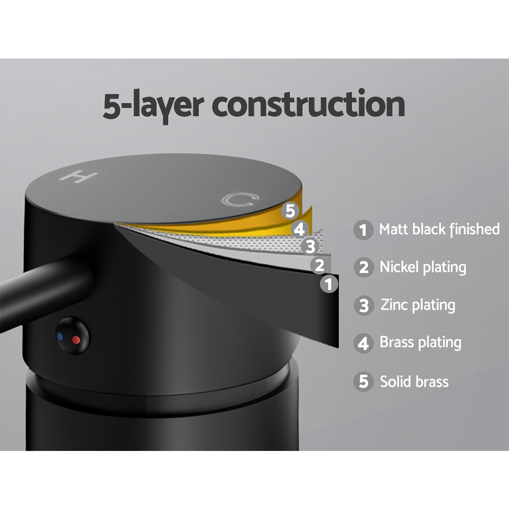 Cefito Basin Mixer Wall Tap Round Brass Faucet Shower Bathtub Black 6