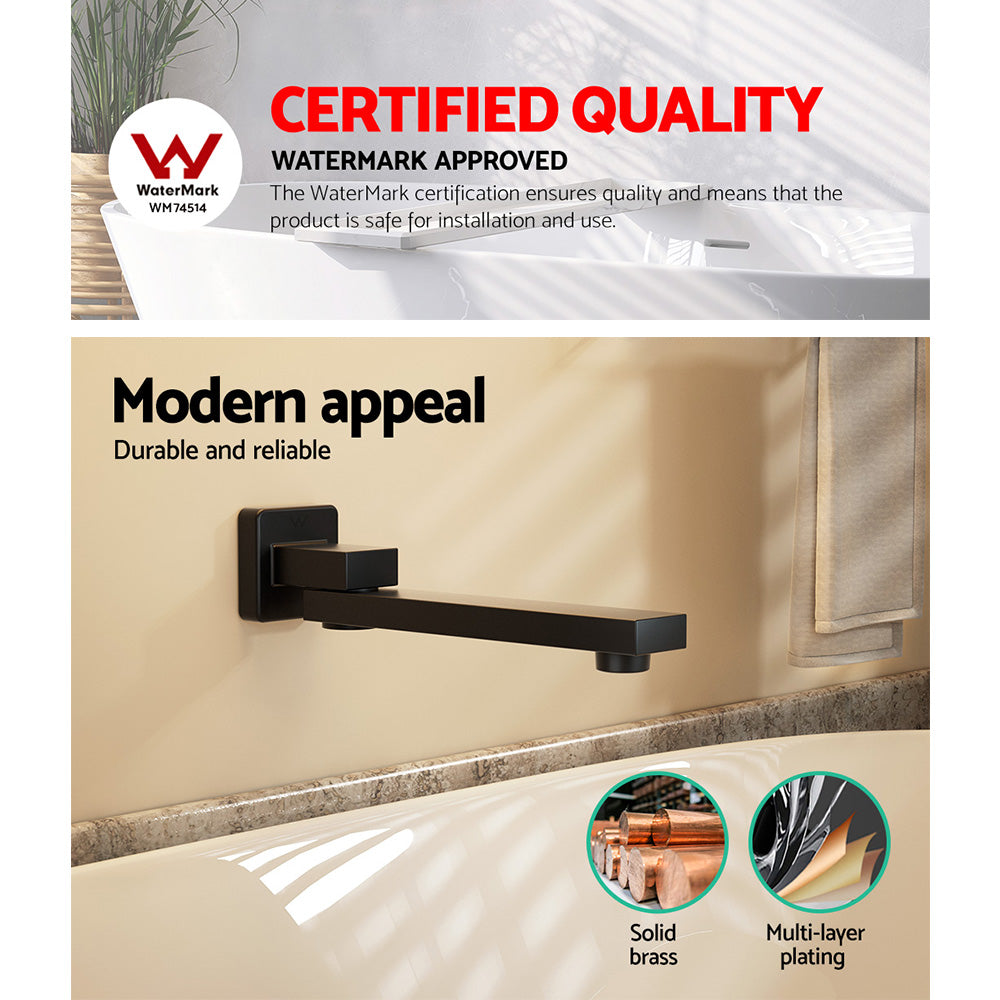 Cefito Bathroom Mixer Spout Wall Bath Tap Square Swivel Bathtub Black 4