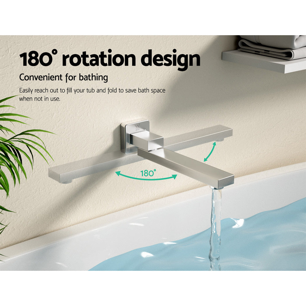 Cefito Bathroom Mixer Spout Wall Bath Tap Square Swivel Bathtub Chrome 5