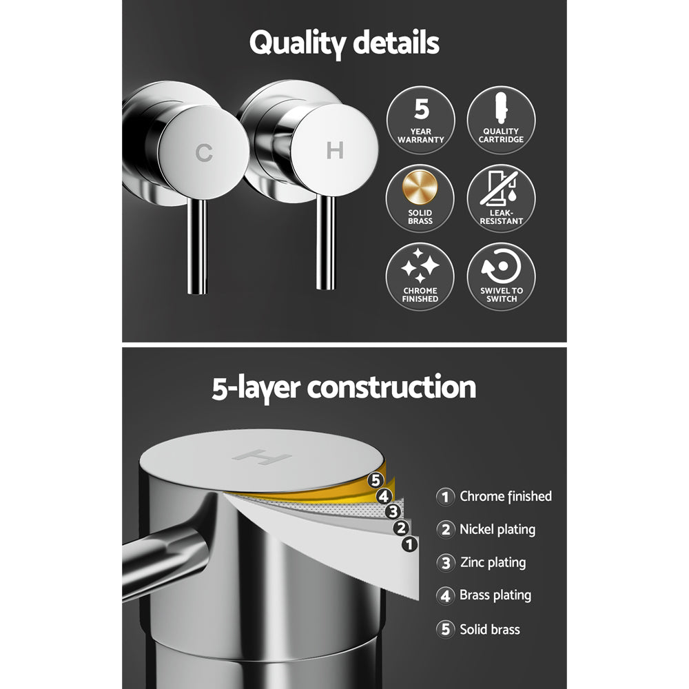 Cefito Basin Twin Tap Wall Round Brass Faucet Shower Bathtub Chrome 5