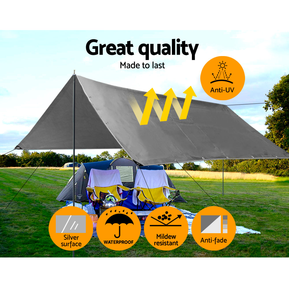 Instahut Tarp Tarpaulin 3.6x4.8m Canvas Camping Heavy Duty Sun Cover 4