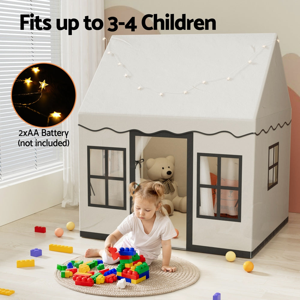 Keezi Kids Play Tent Playhouse Castle with String Lights Floor Mat Side Pocket 3