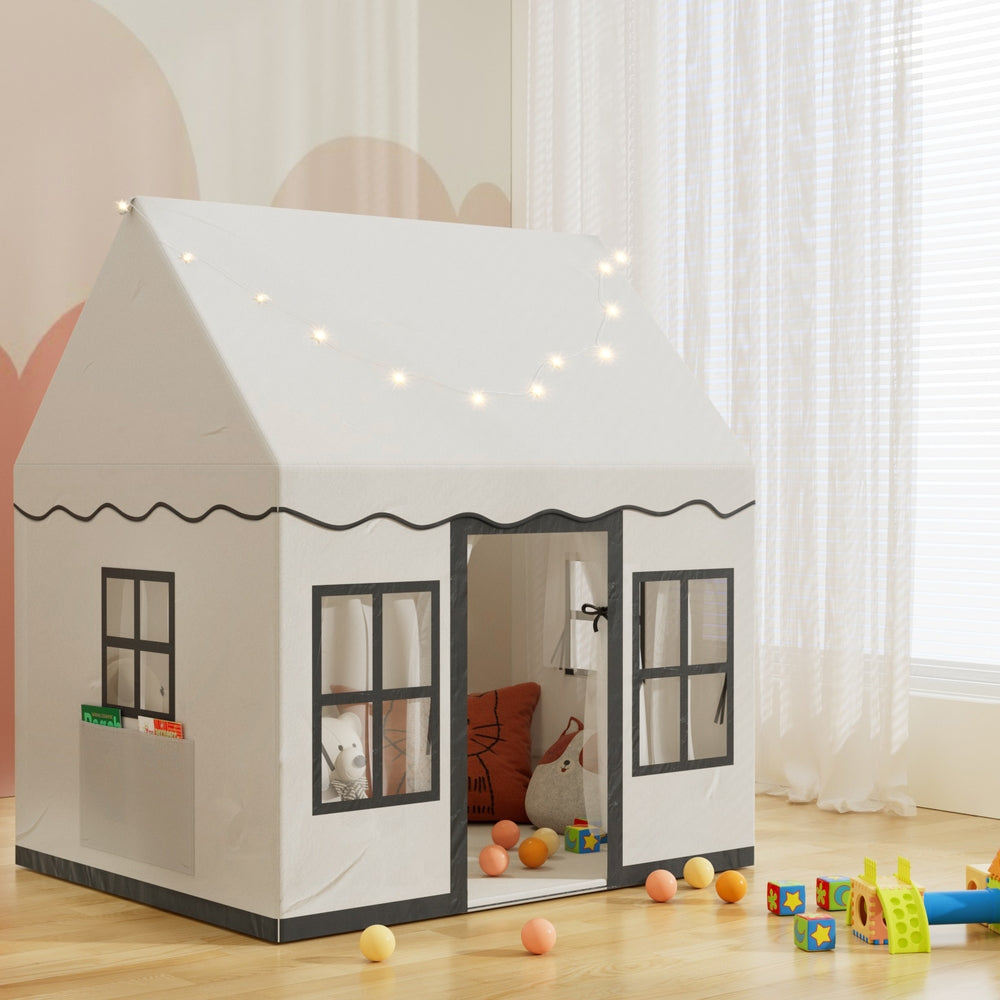 Keezi Kids Play Tent Playhouse Castle with String Lights Floor Mat Side Pocket 6