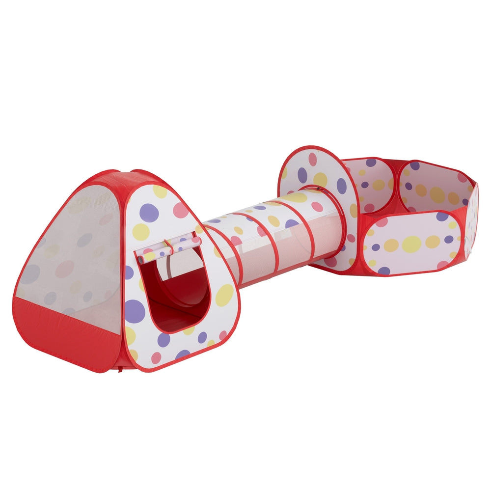 Keezi Kids Playhouse Play Tent Pop Up Teepee Ball Pit Tunnel Basketball Hoop Red 3