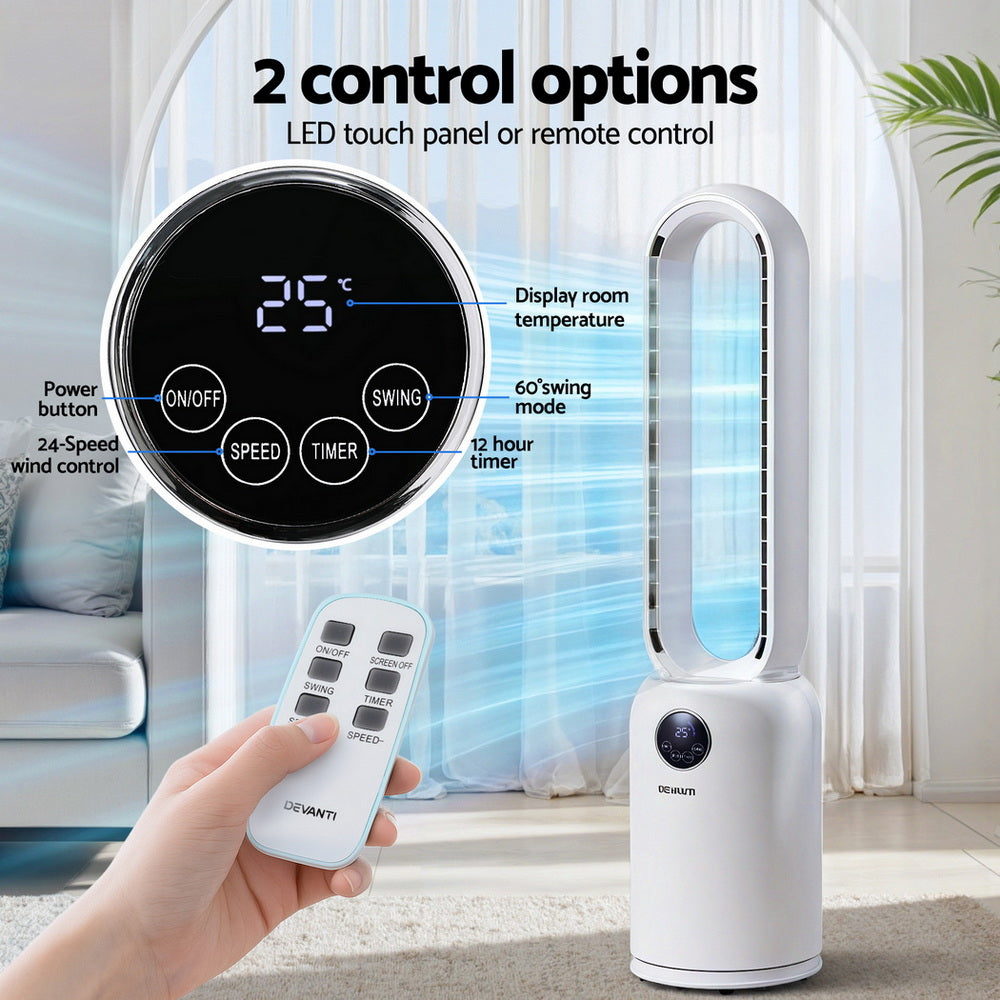 Devanti 2in1 Bladeless Fan Air Purification W/ Remote 88cm 5