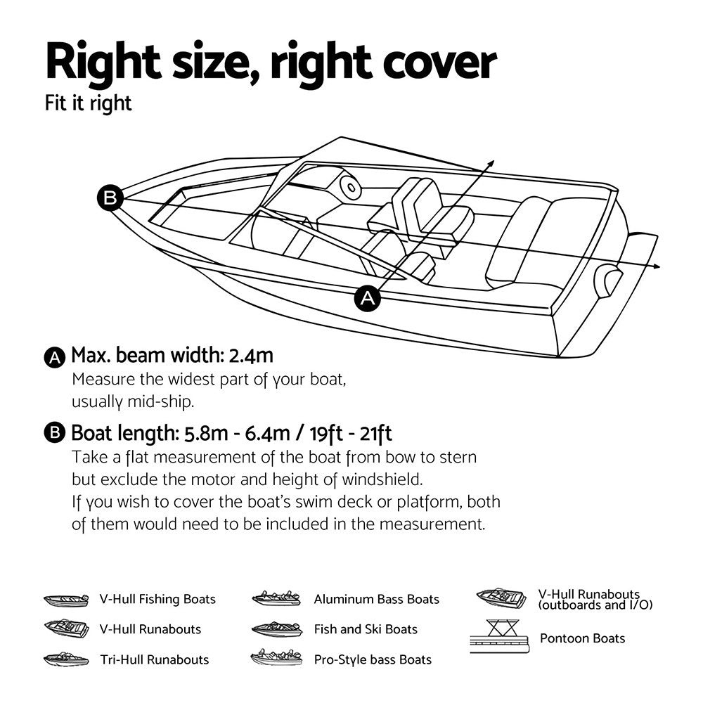 Seamanship Boat Cover 19-21ft Trailerable Jumbo Marine Grade Heavy Duty Black 3
