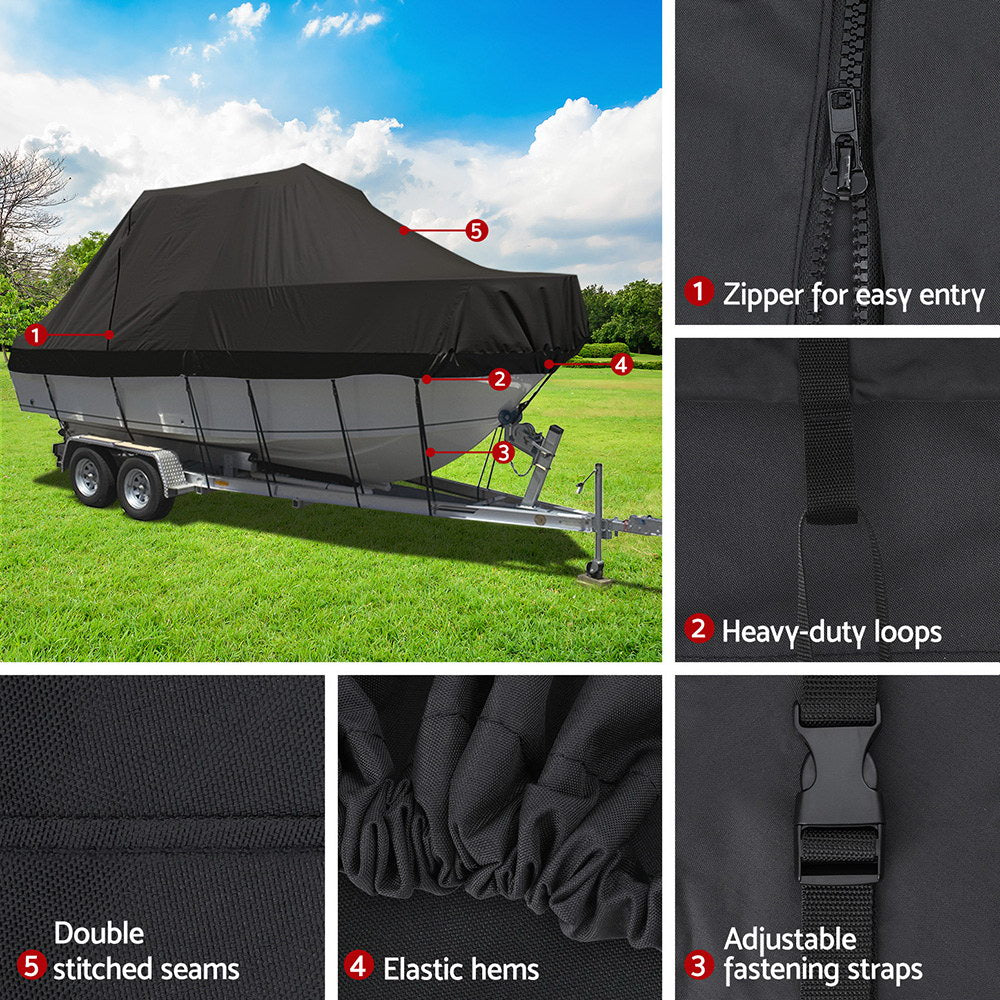 Seamanship Boat Cover 19-21ft Trailerable Jumbo Marine Grade Heavy Duty Black 5