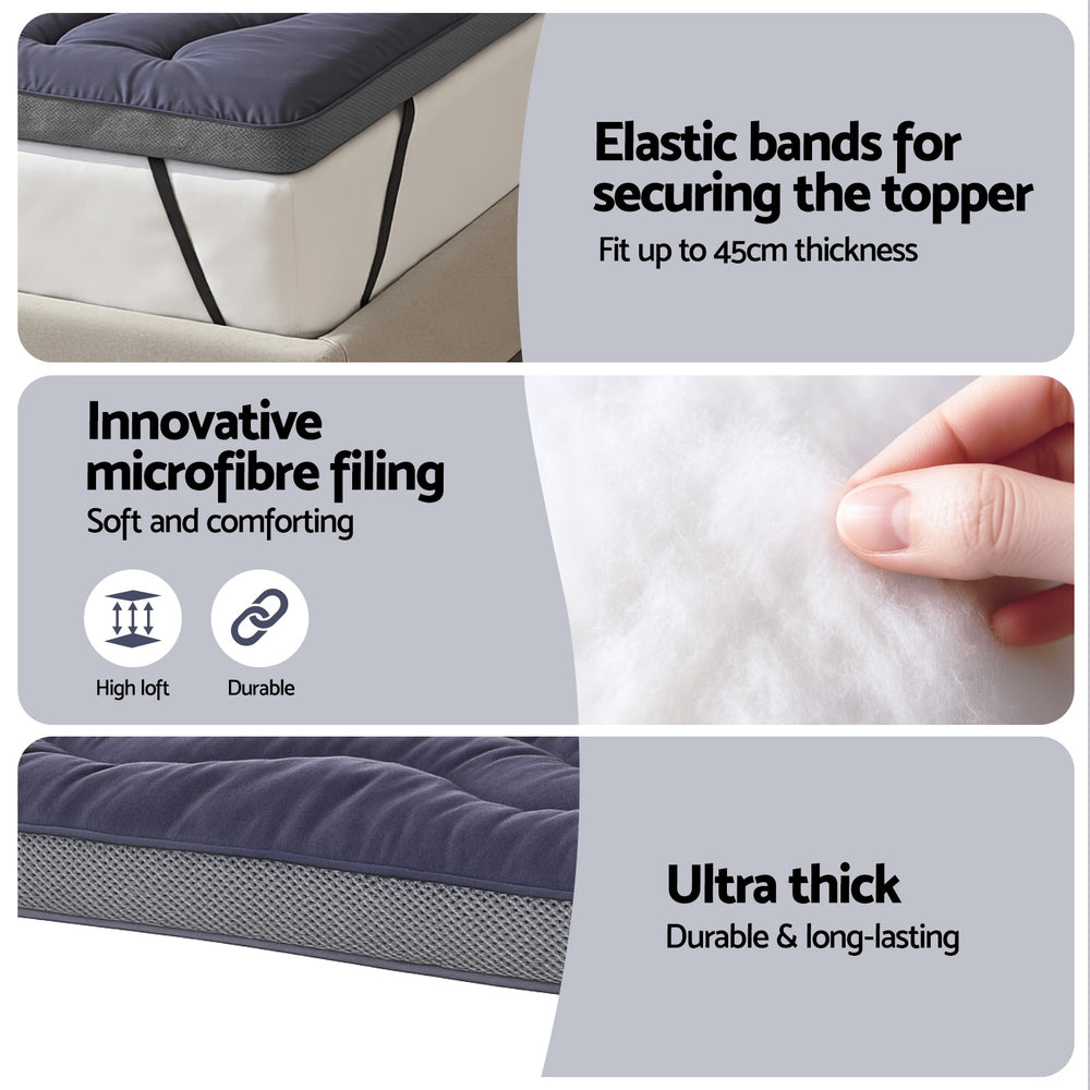 Giselle 5cm Mattress Topper Pillowtop toppers Bamboo Charcoal King Single 5