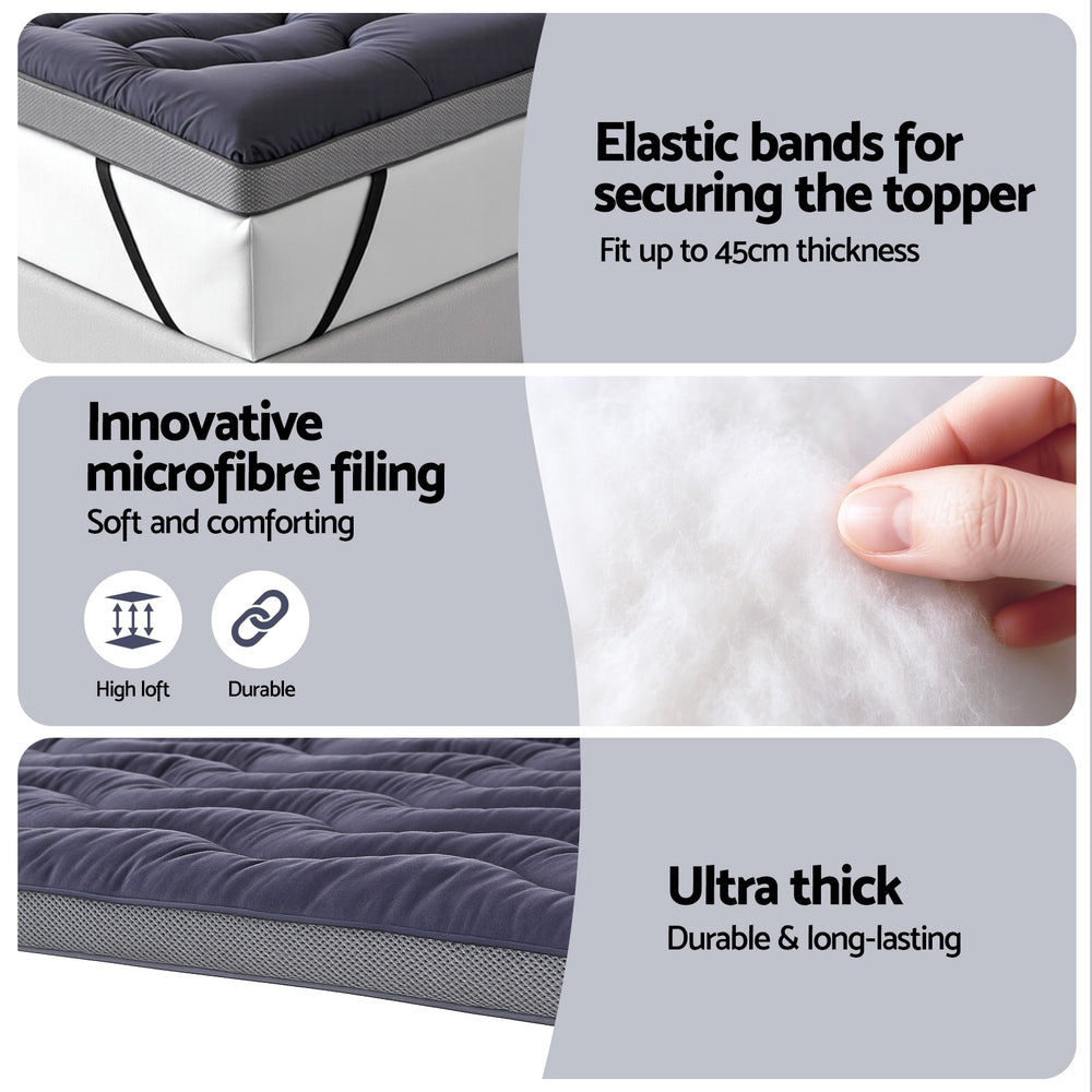 Giselle 5cm Mattress Topper Pillowtop toppers Bamboo Charcoal Queen 6