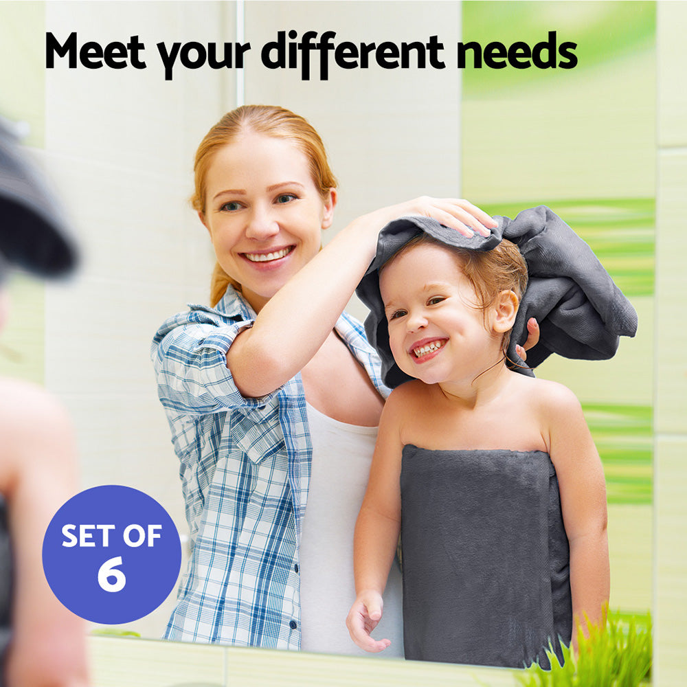 6 Pack Bath Towels Set Cotton Towel Grey 4