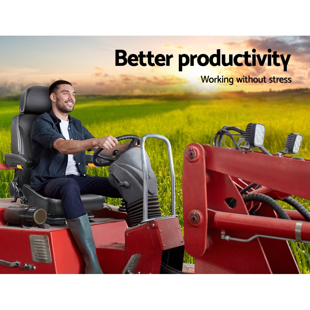 Giantz Tractor Seat Forklift Excavator Truck Universal Backrest Chair PU Leather 7